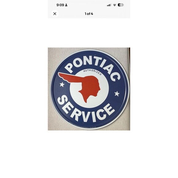 Pontiac Service Tin Metal Sign Chief Emblem Auto Shop Car Garage Vintage - Picture 1 of 4